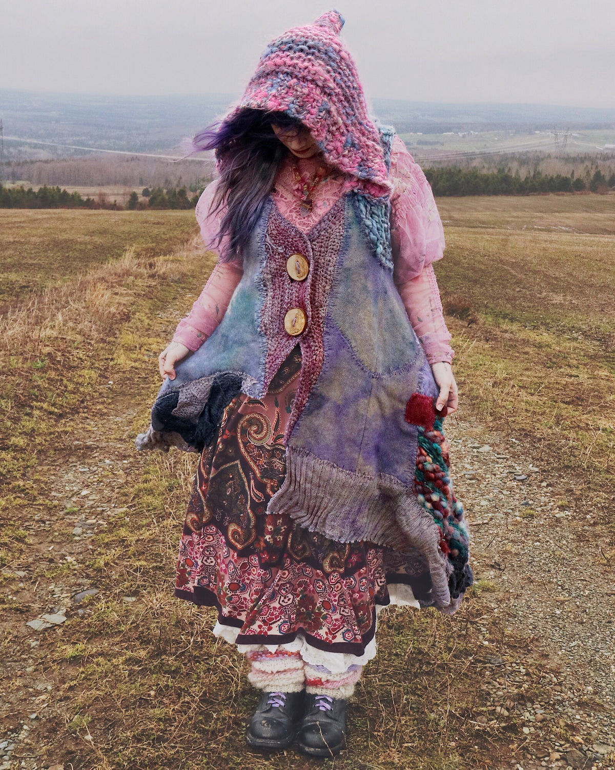 Sleeveless blue patchwork coat - Mynoush