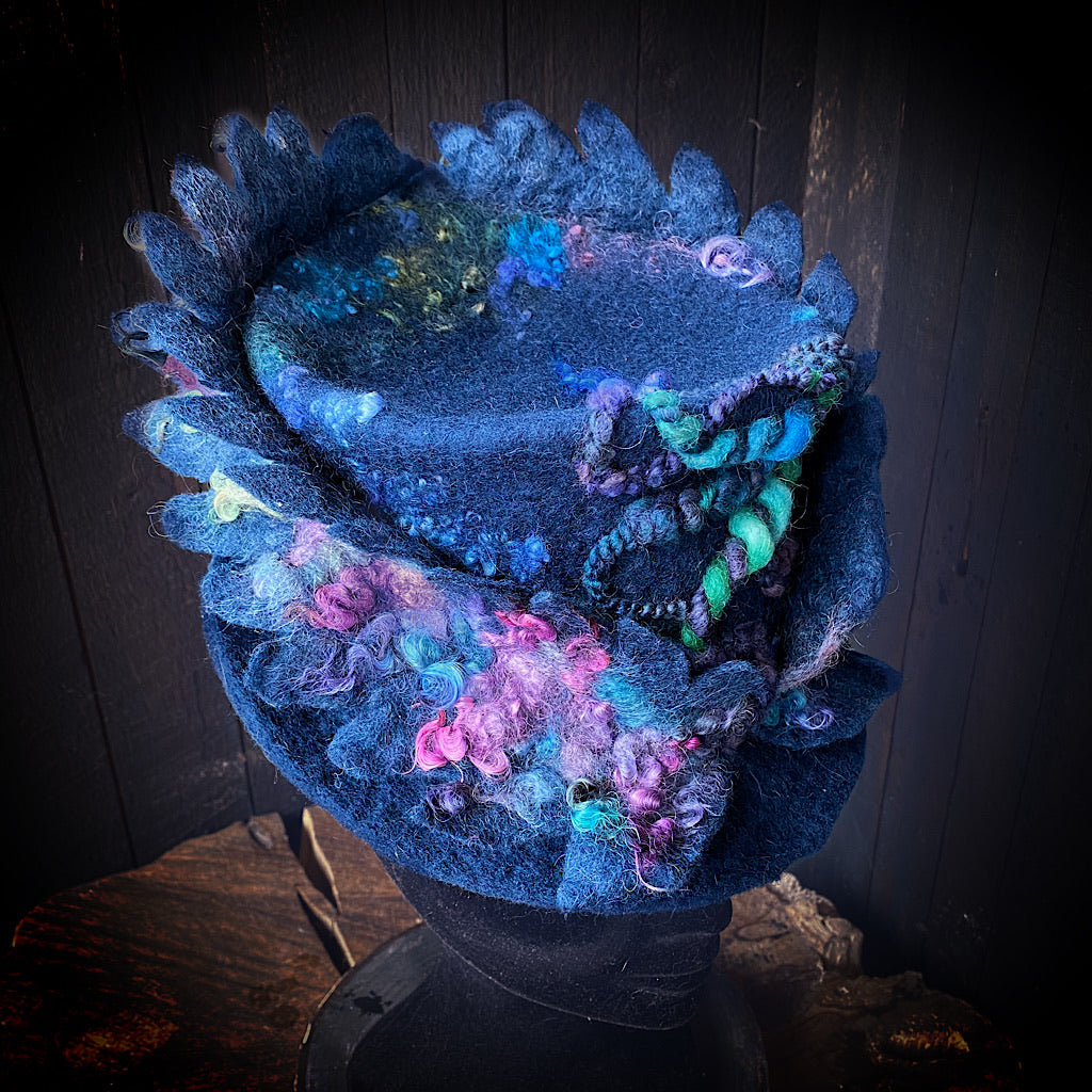 Blue felted top hat