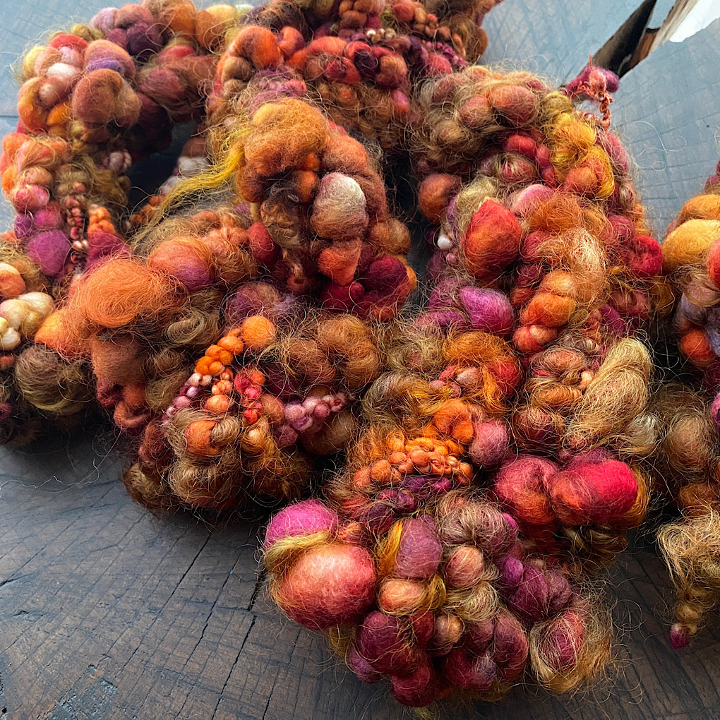 Set of mini jumbo boucle Golden autumn art yarn- weaving kit