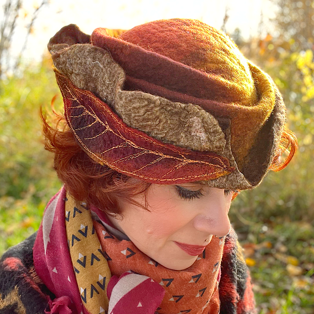 Felted top hat with leaves - 22”