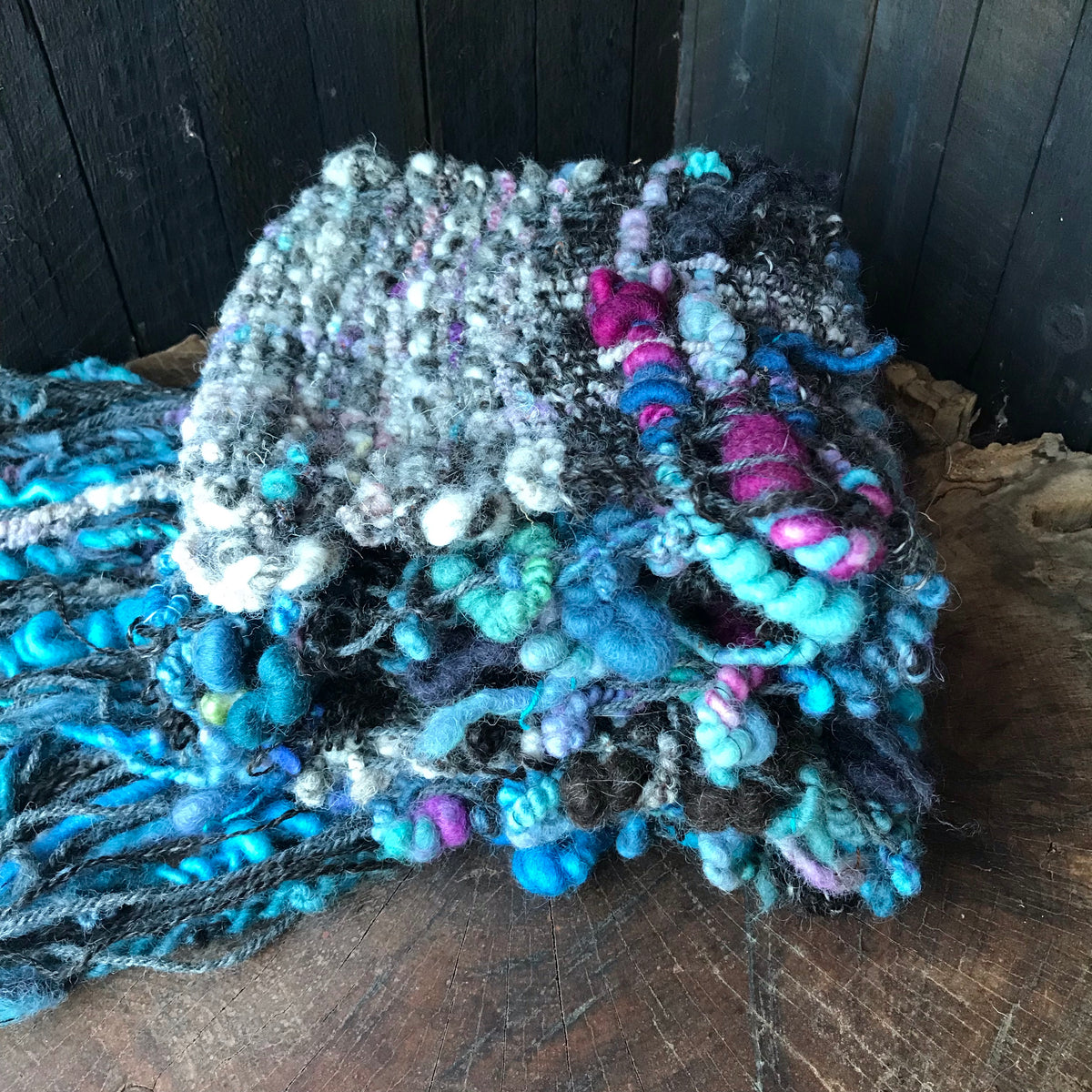 Blue hand woven scarf 100% Wool Hand woven 84”x9” Foulard bleu en laine tissé main 84”x9” - Mynoush