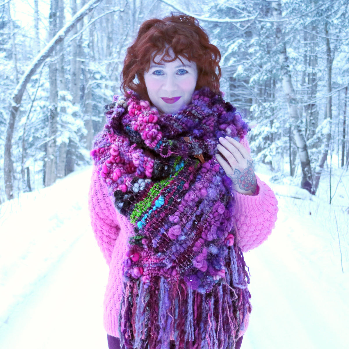 Purple scarf 100% Wool - Foulard 100% laine mauve - Mynoush