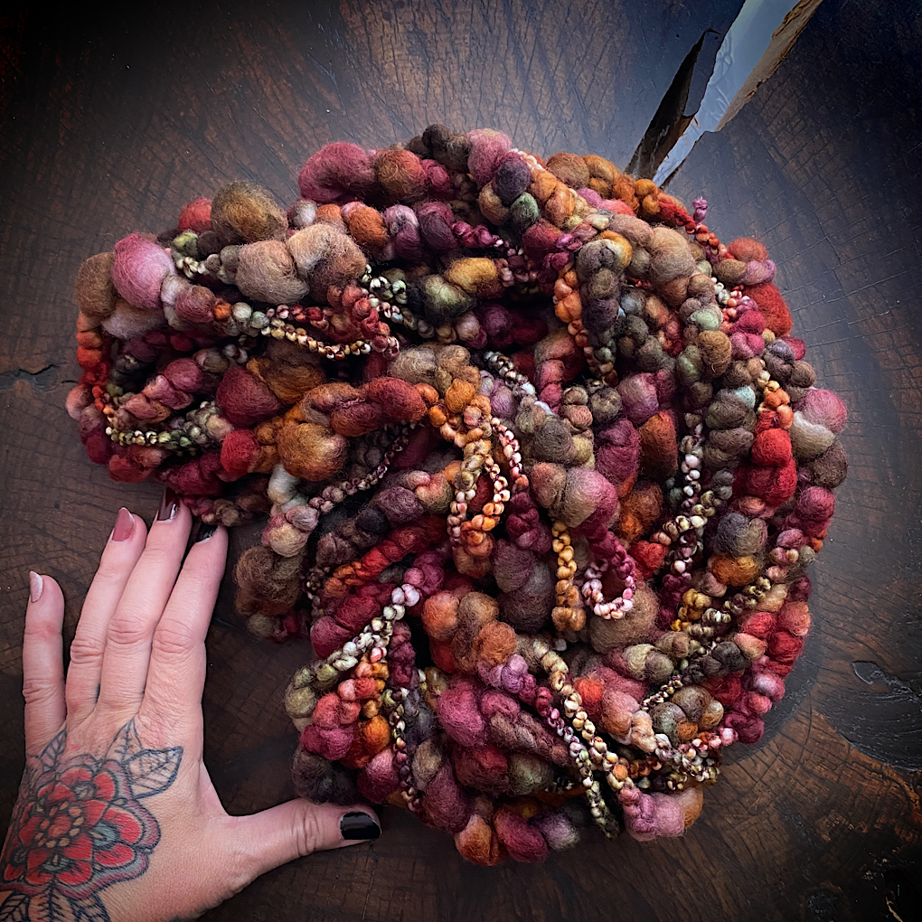 CUSTOM Autumn Heart Jumbo boucle art yarn