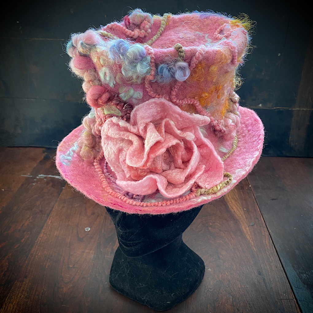 Vintage rose Felted top hat