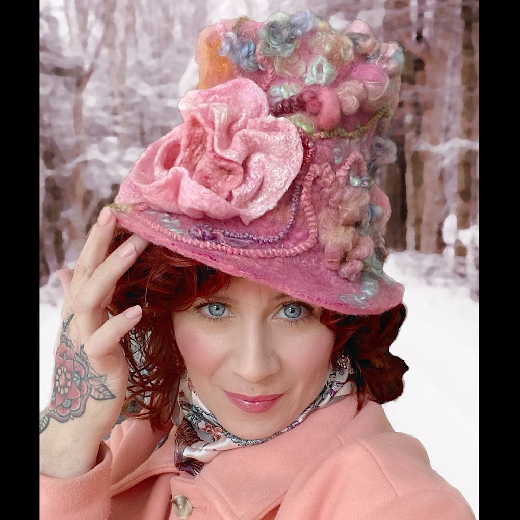 Vintage rose Felted top hat