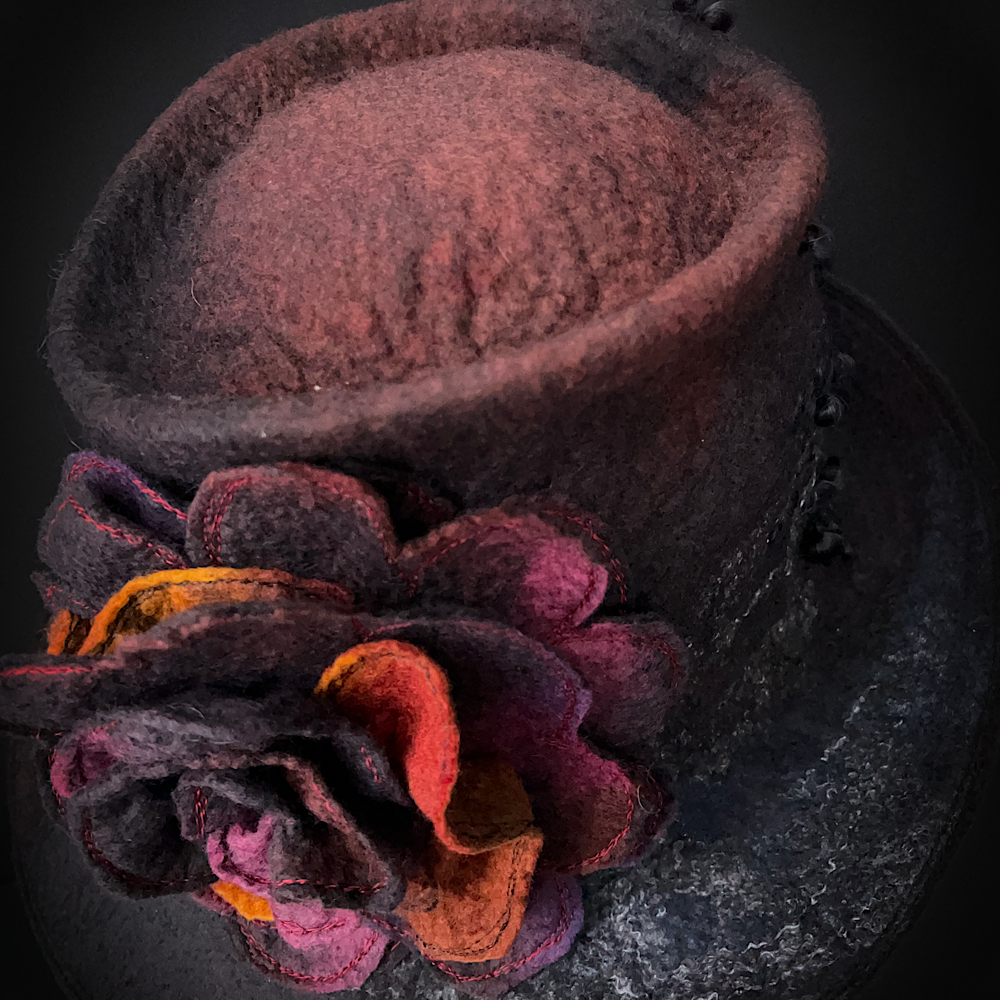 Felted top hat with rose size 24” large