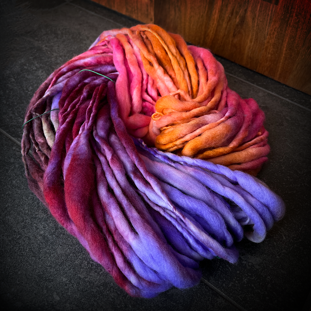 Thick and thin Floralies hand spun yarn