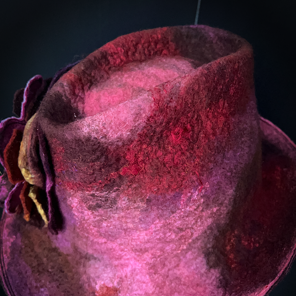 Felted hat with rose size 24” large