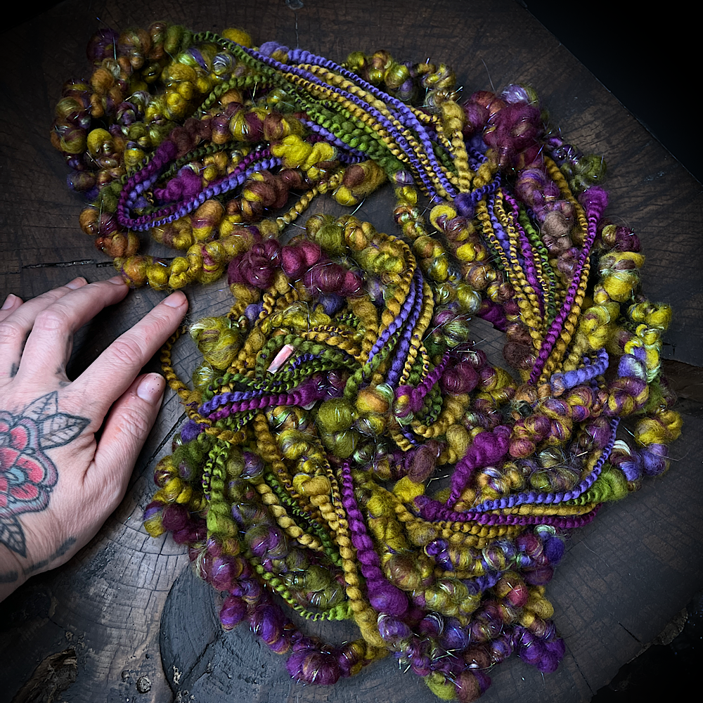 Roasted aubergines art yarn