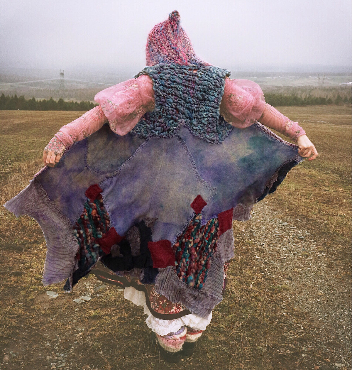 Sleeveless blue patchwork coat - Mynoush