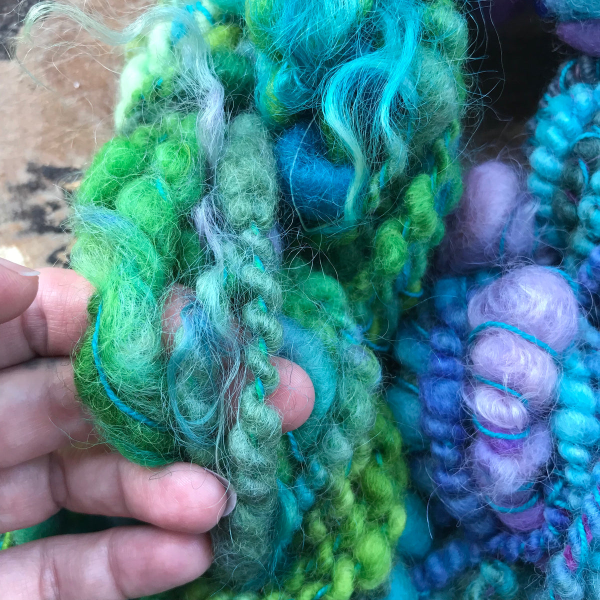 Blue hand spun yarn scarf kit - yarn trio 250 grams - Mynoush