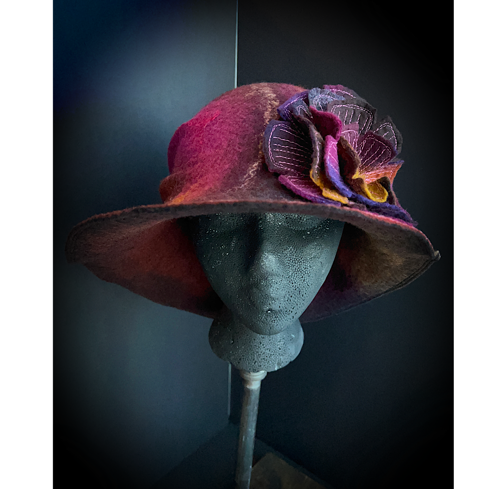 Felted cloche hat with rose - 23”