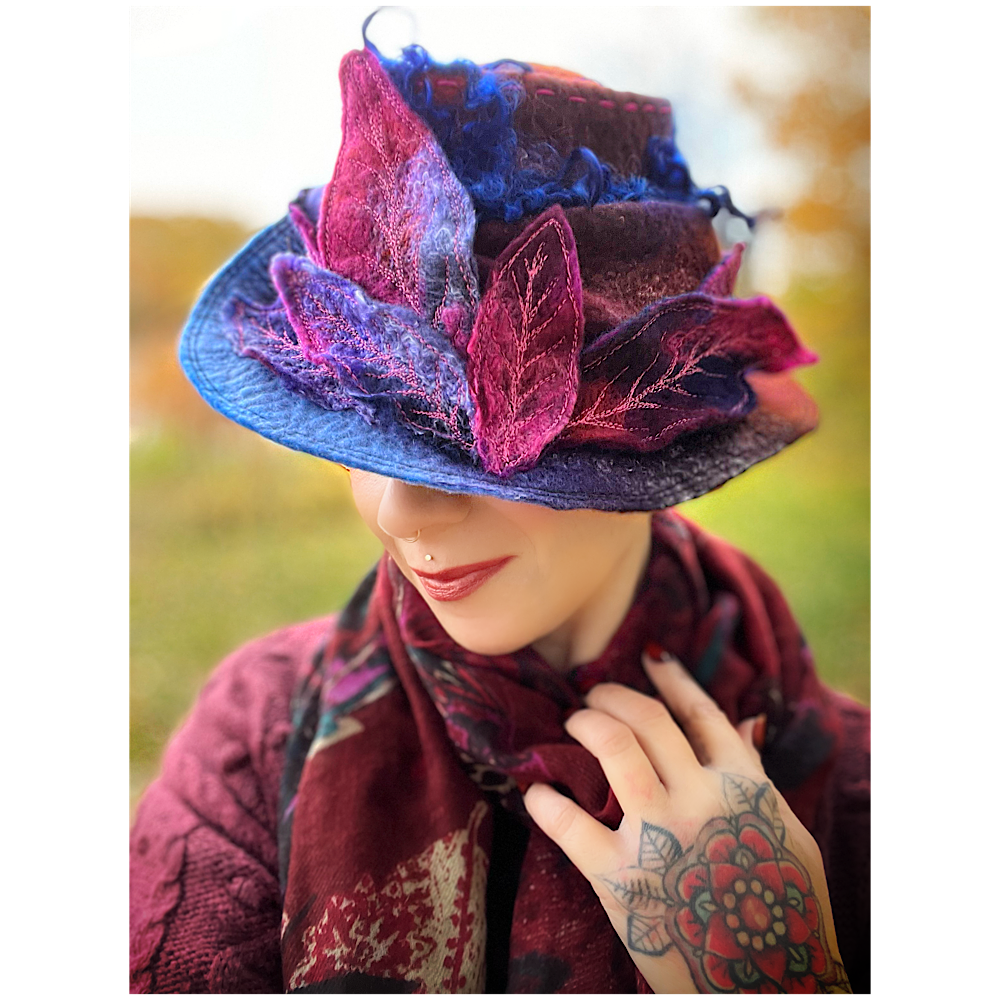Felted top hat with leaves - 23”