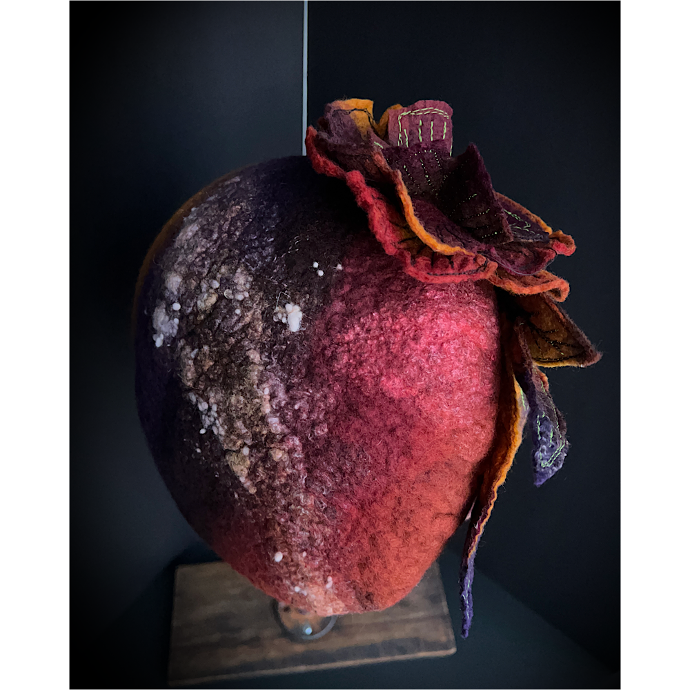 Felted beret with rose size 24” large