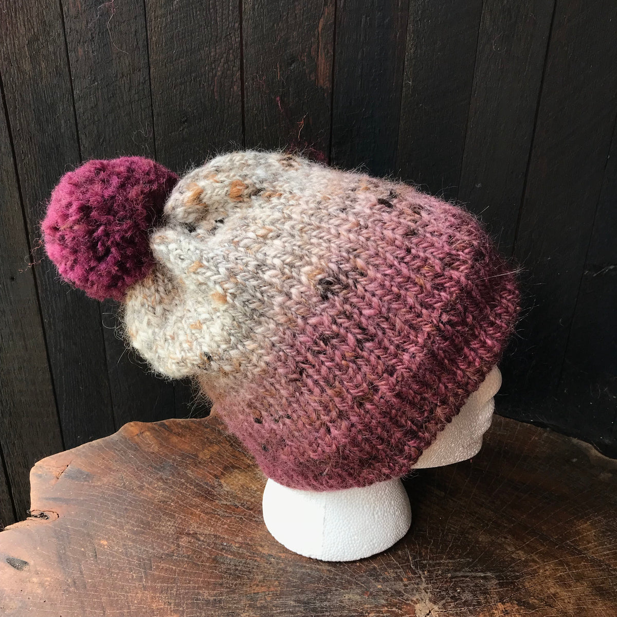 Grey and burgundy beanie 95% wool 5% alpaca One size - Mynoush