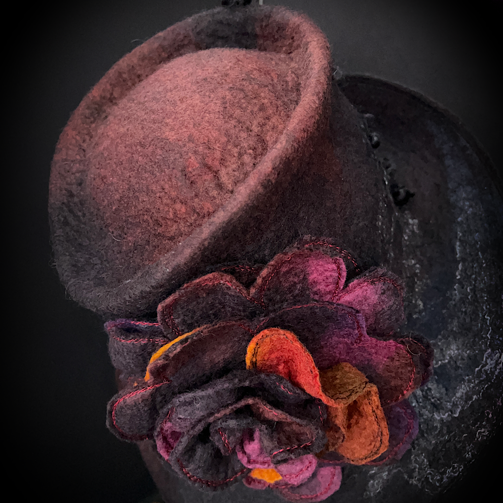 Felted top hat with rose size 24” large