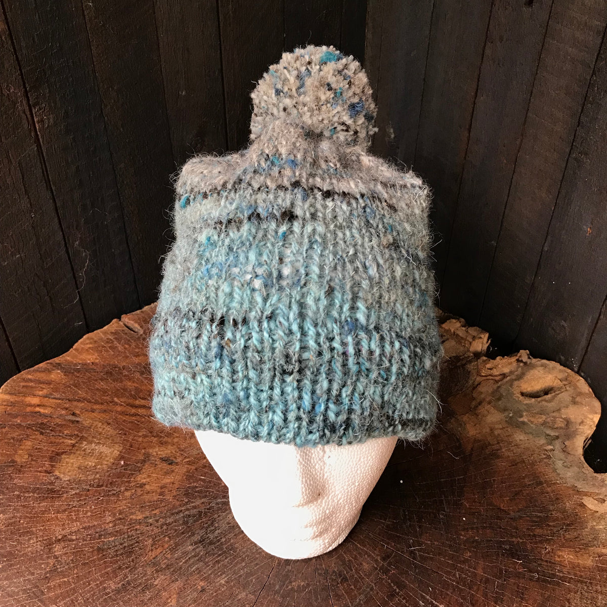 Blue and grey unisex beanie 100% wool One size - Mynoush