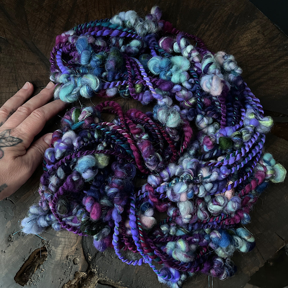 Violet and Daisies art yarn