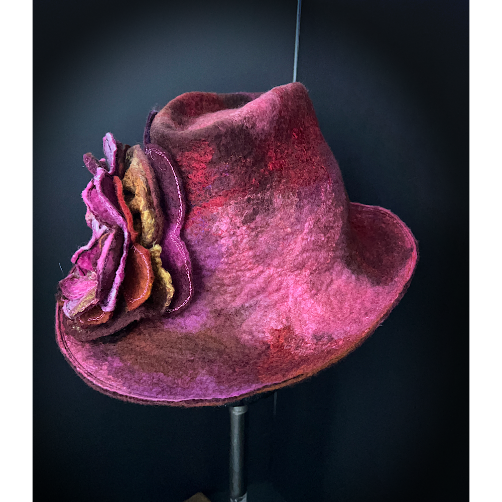 Felted hat with rose size 24” large