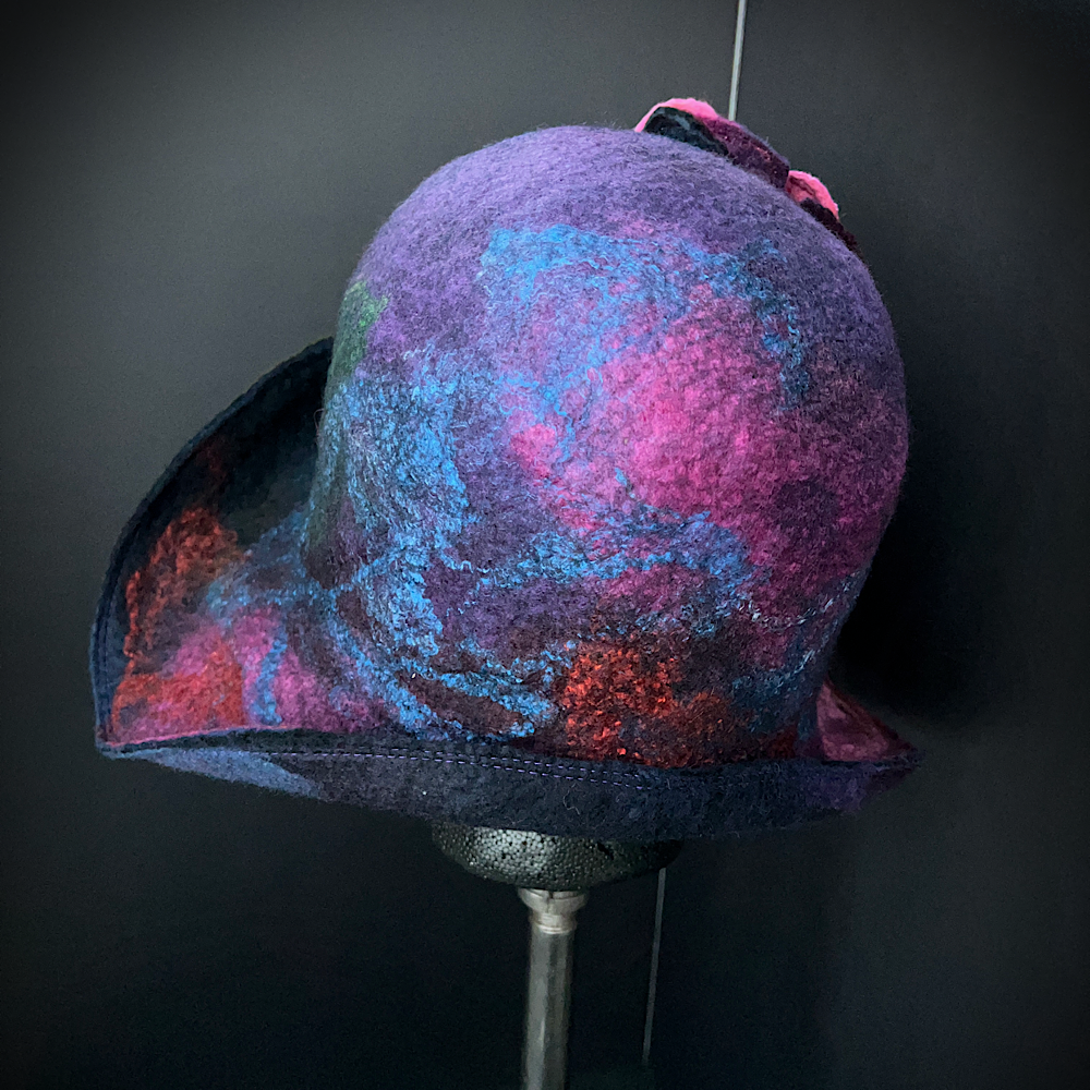Felted flapper’s hat with rose size 24” large
