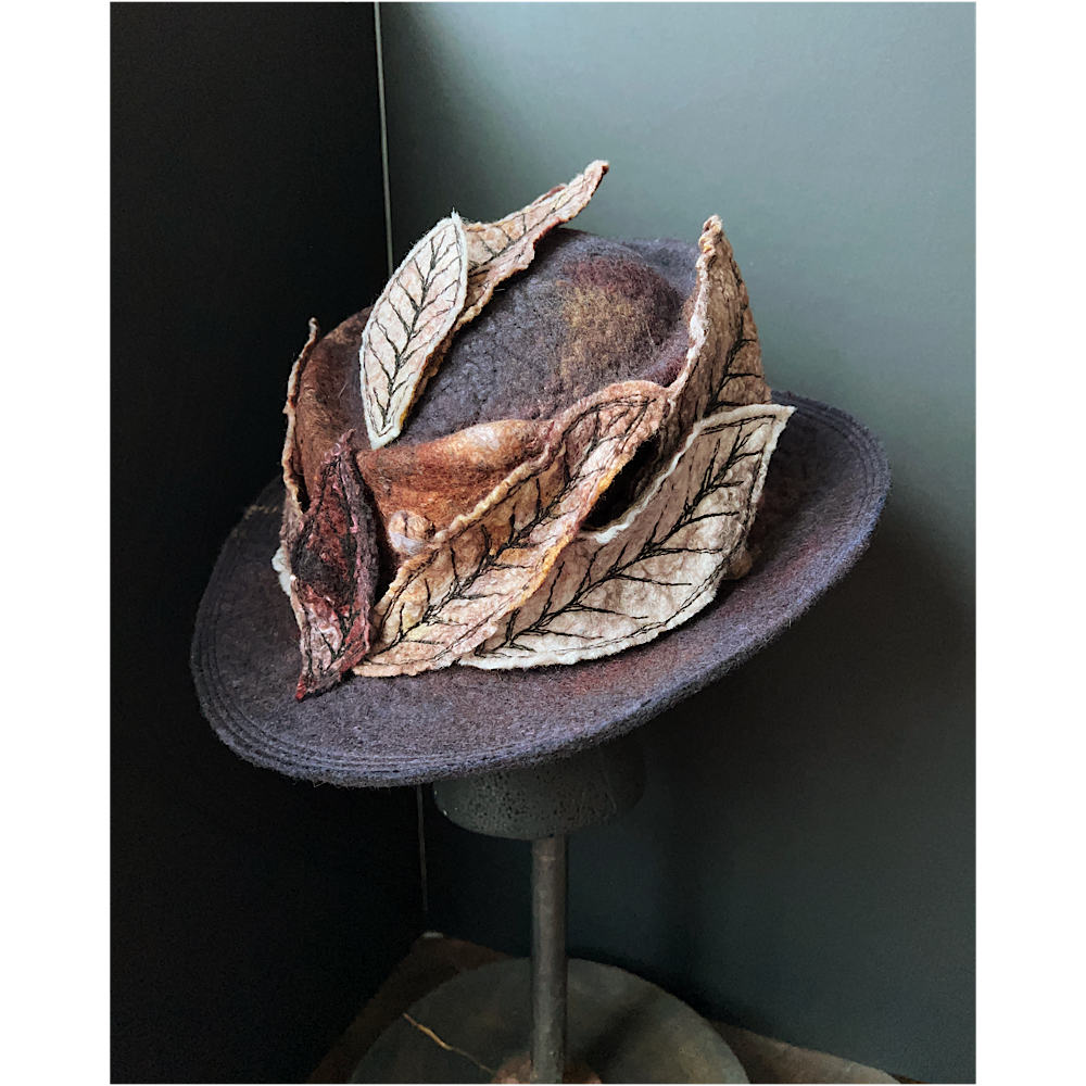 Felted top hat with leaves - 22.5”