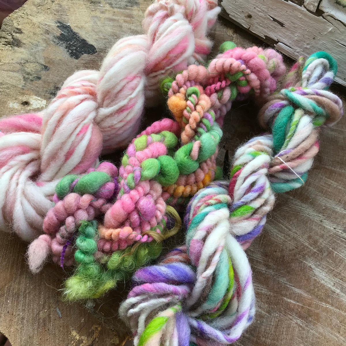 Pastel hand spun yarn trio - scarf knitting kit 150 grams - Mynoush