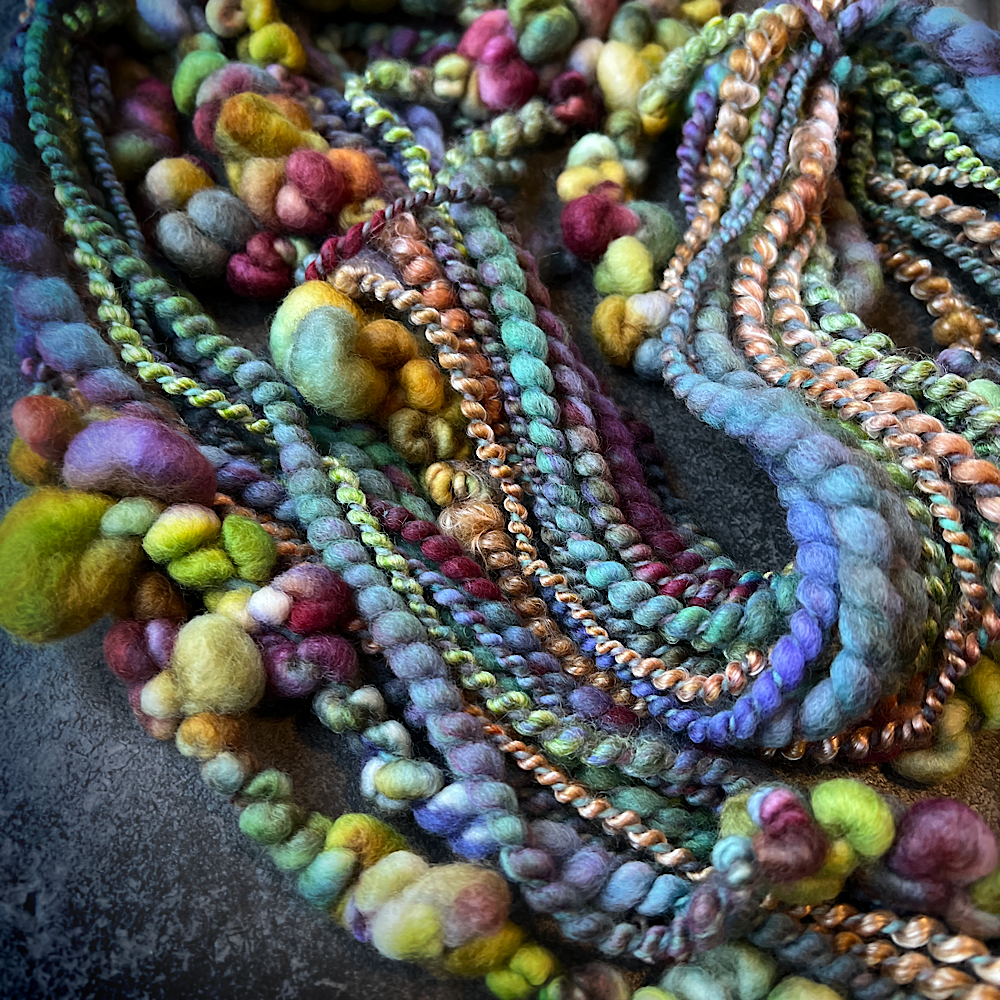 Golden teal - bubbly art yarn