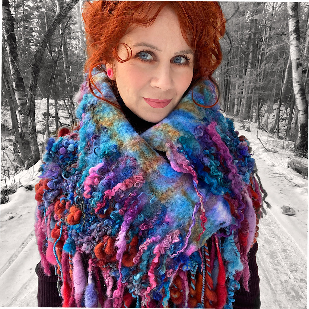 Fireworks Knitted and felted cowl