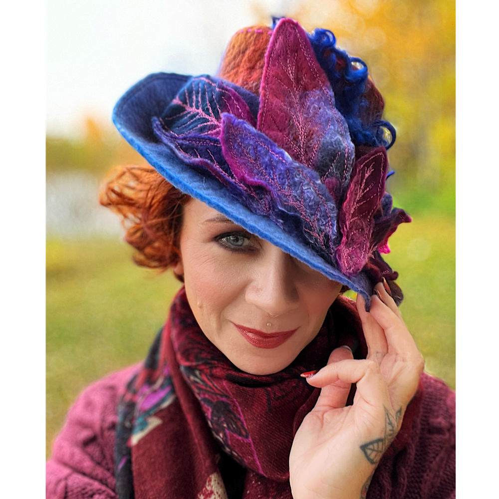 Felted top hat with leaves - 23”