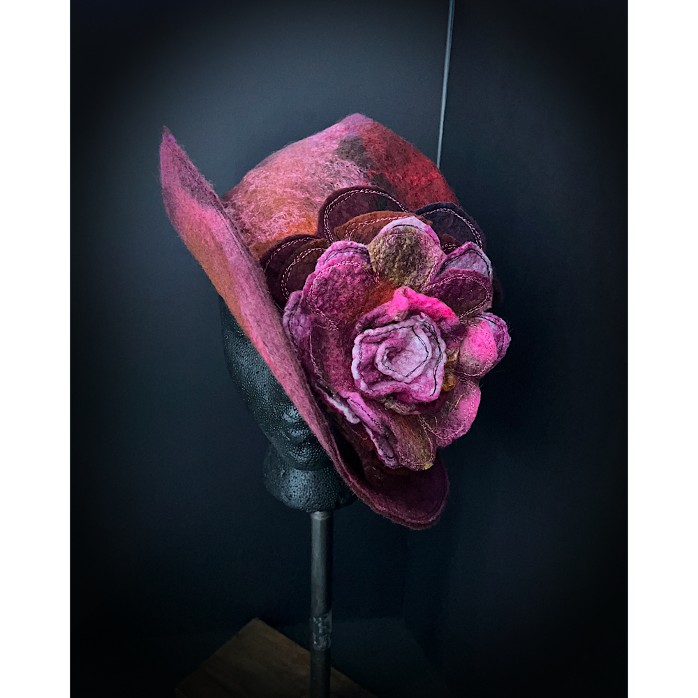Felted hat with rose size 24” large