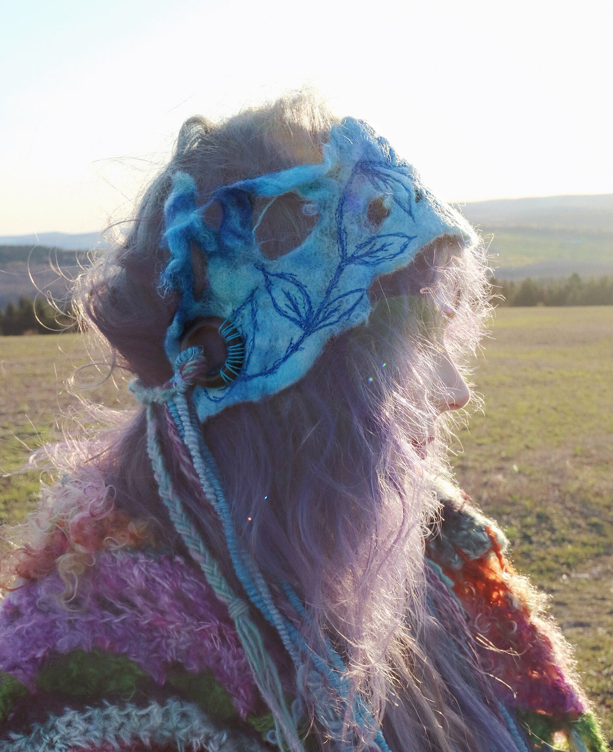 Blue felted headband with embroidery - Mynoush