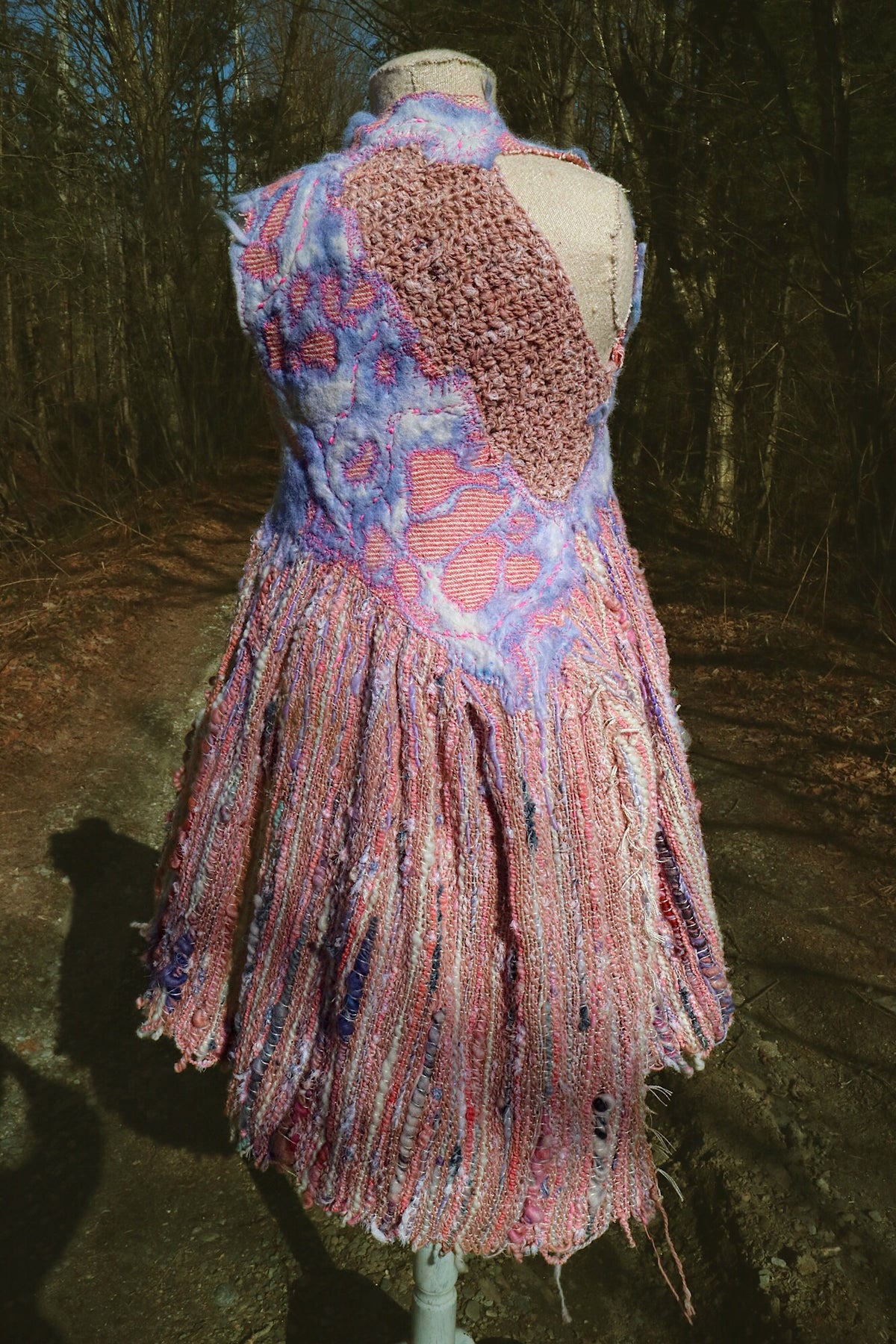 Pink hand woven dress with felt and quilting size medium - Mynoush