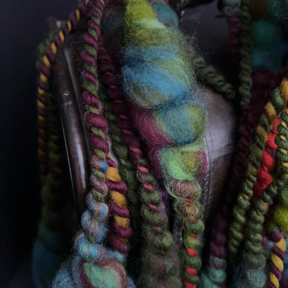 Green thick and thin art yarn