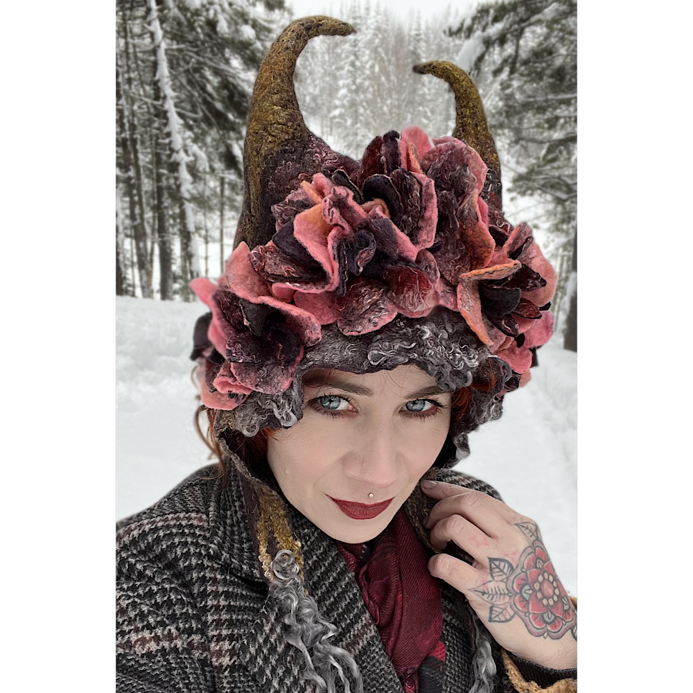 Felted fairy horns hood size small