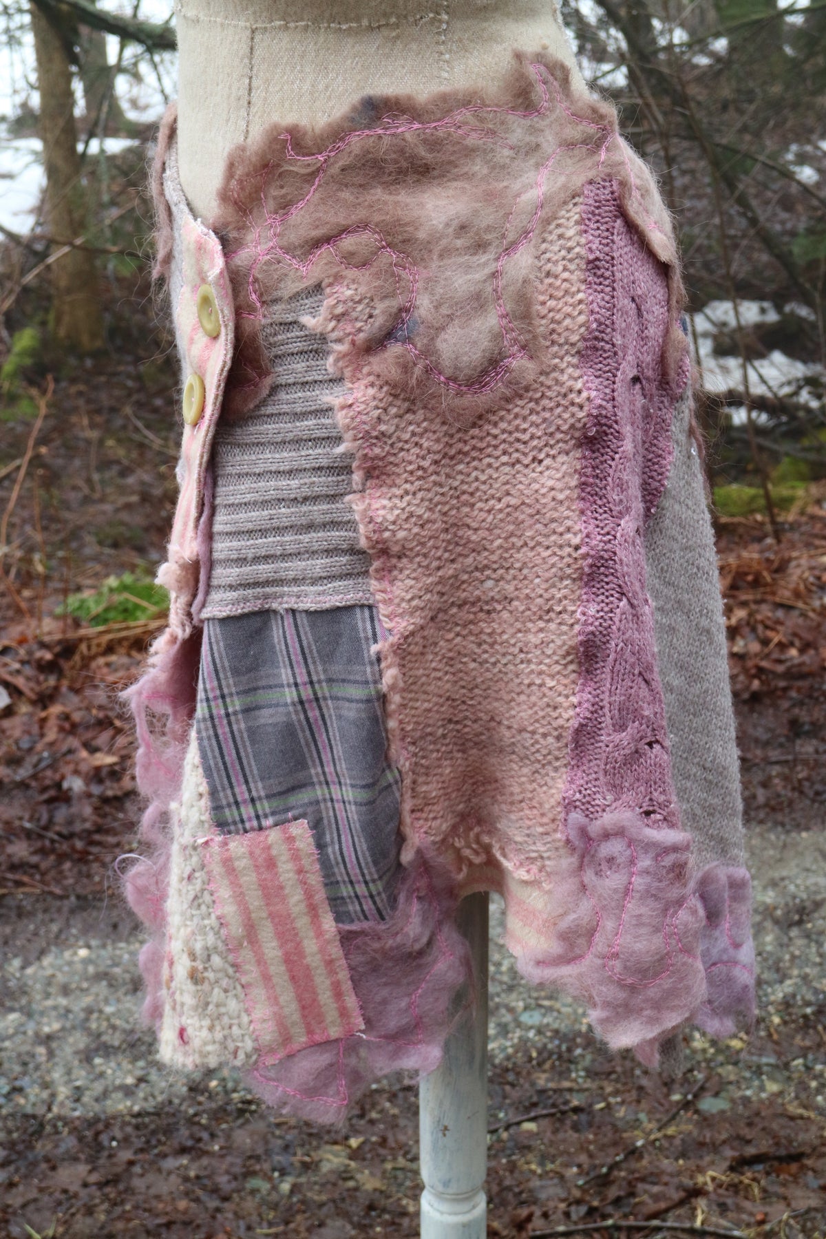 Recycled sweaters patchwork skirt purple and pink Size medium large - Mynoush