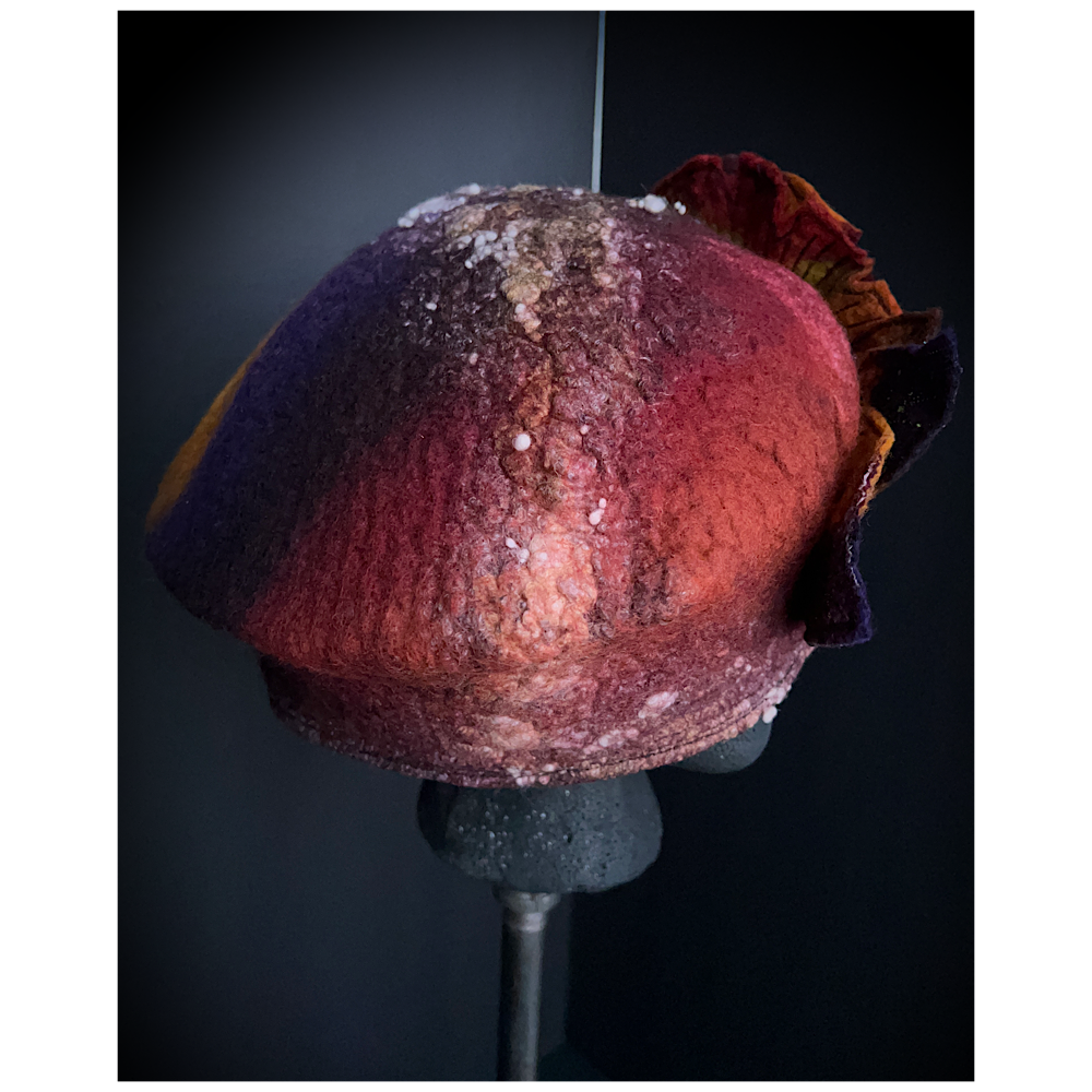Felted beret with rose size 24” large