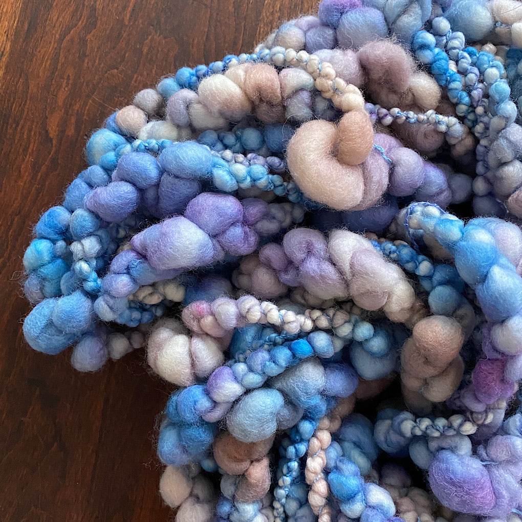 Blue lavender blush Jumbo boucle Art yarn