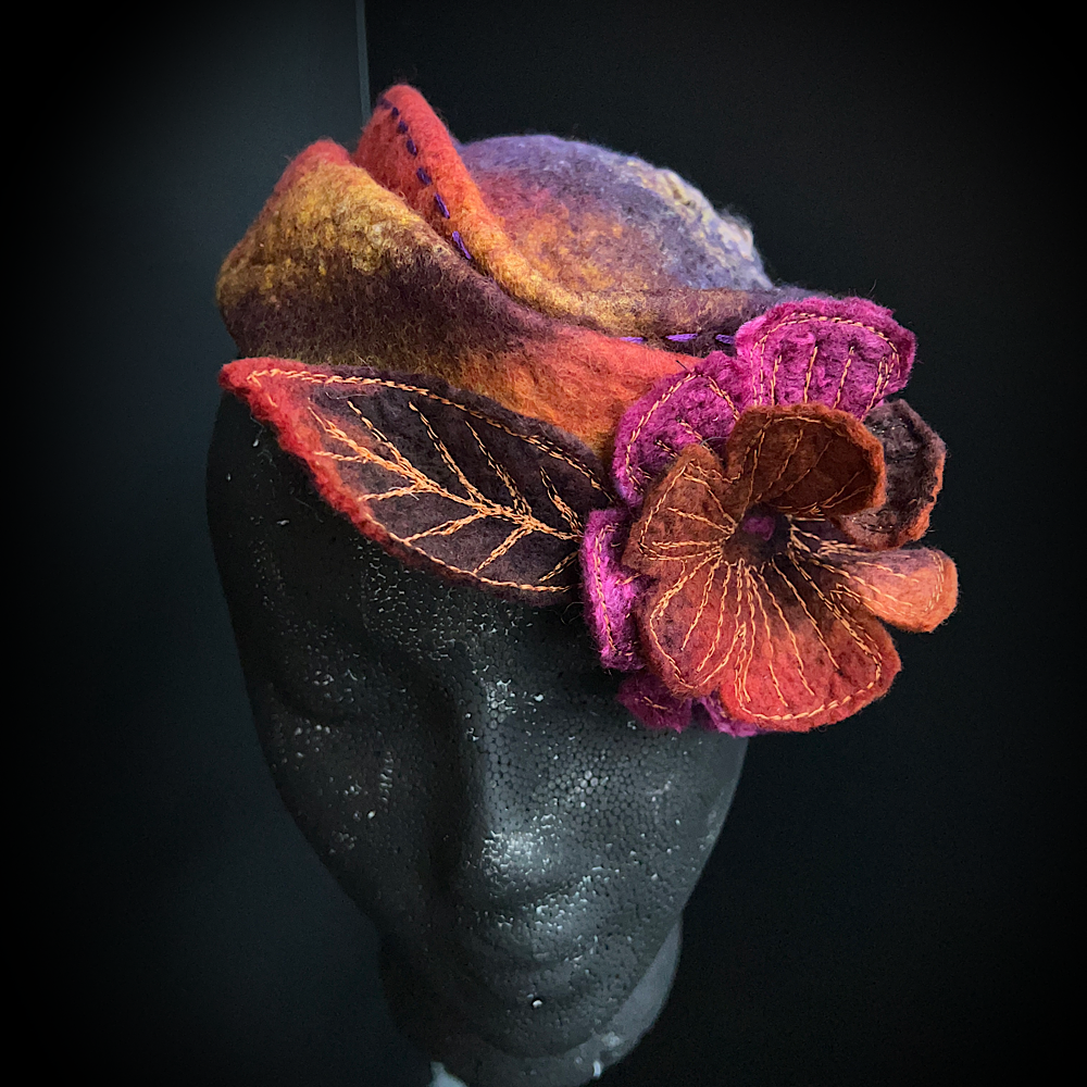 Felted bibi hat with flower - 21” small