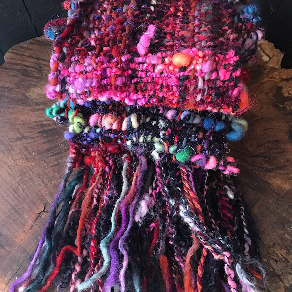 Red and black woven scarf