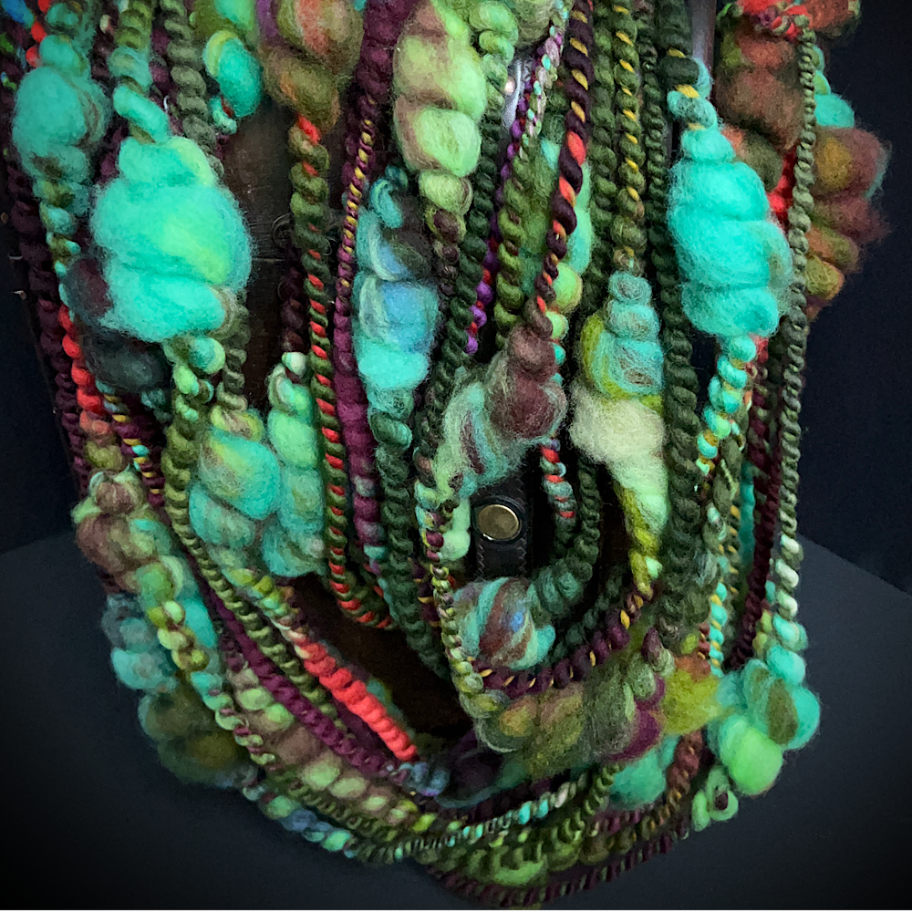 Green thick and thin art yarn