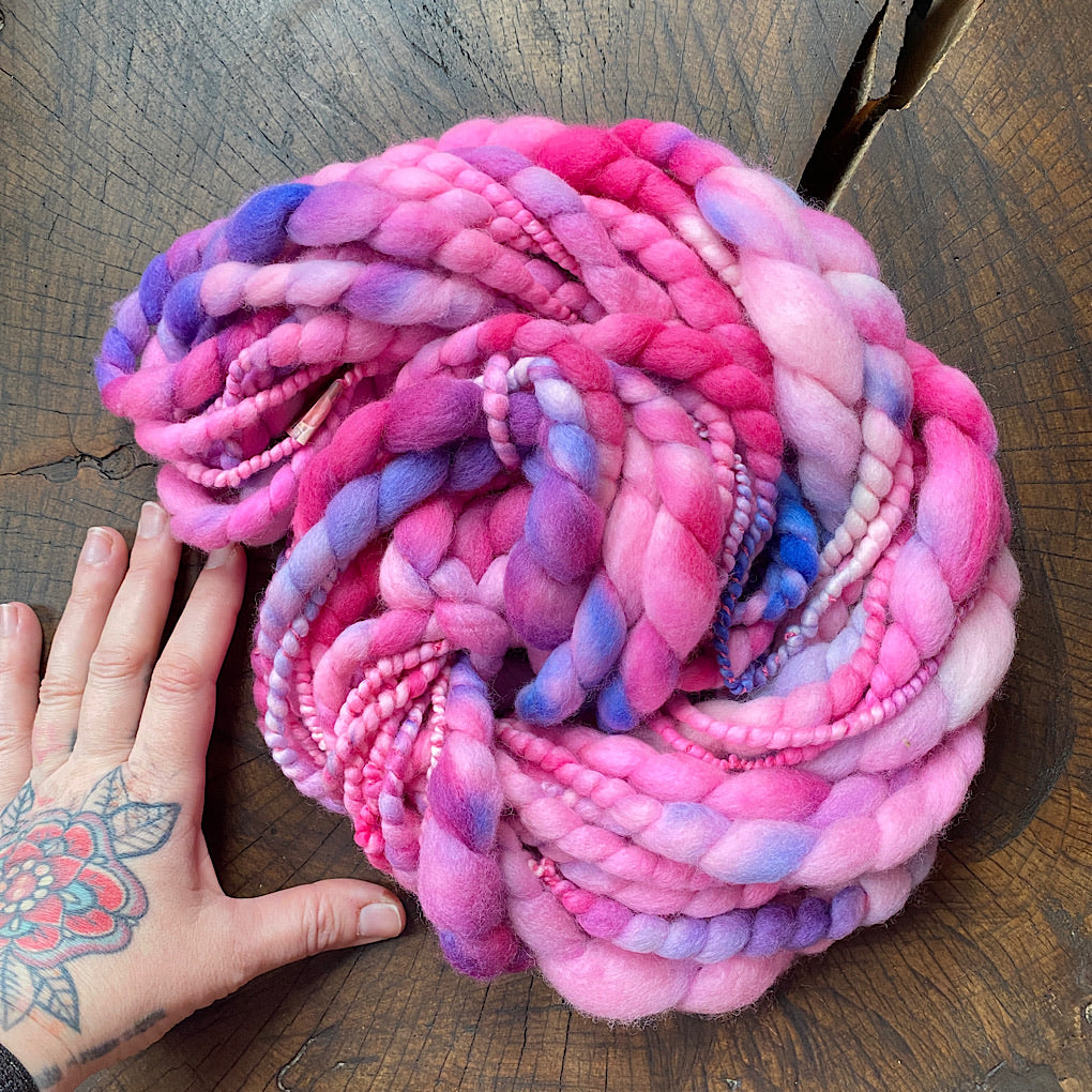Pink jumbo spiral yarn