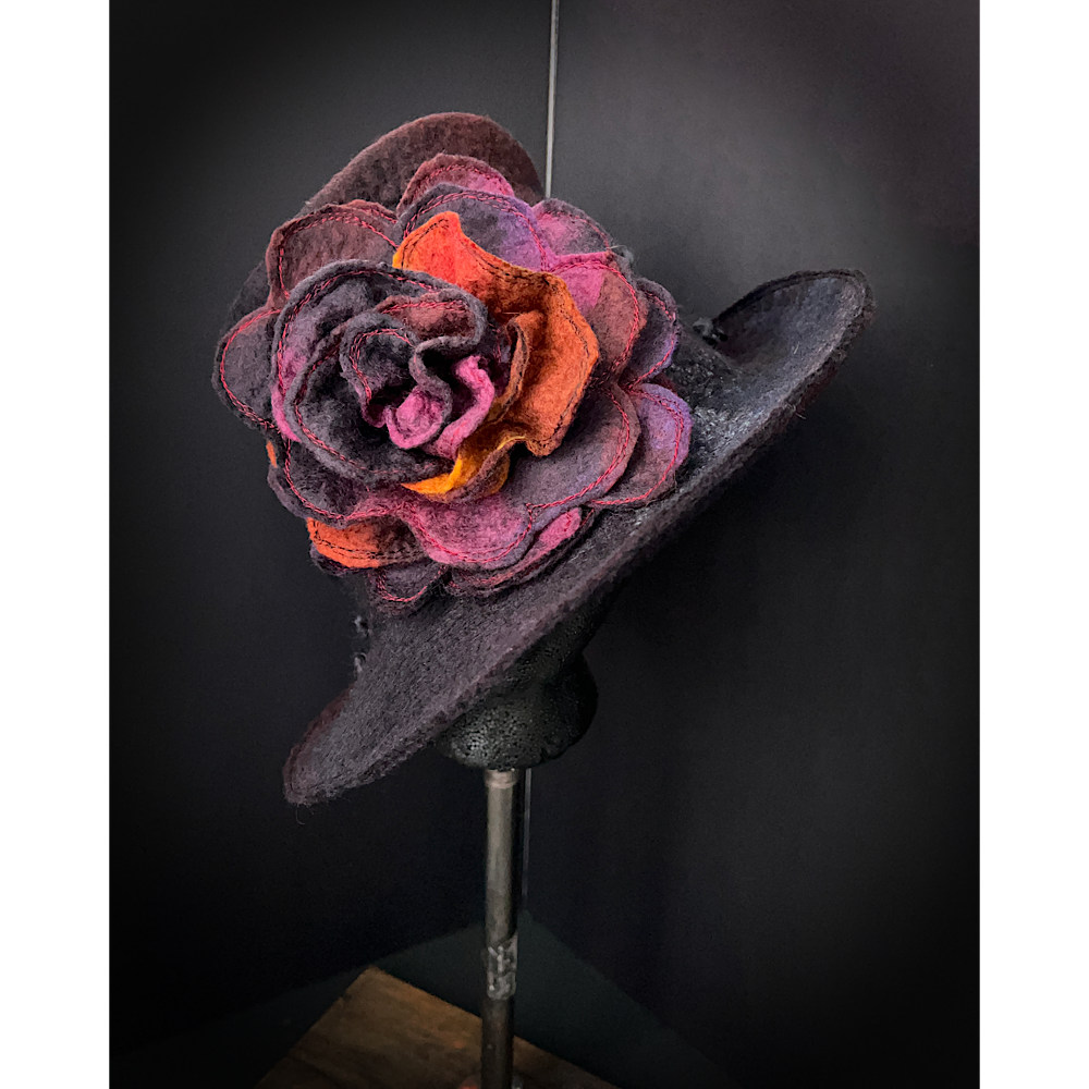 Felted top hat with rose size 24” large