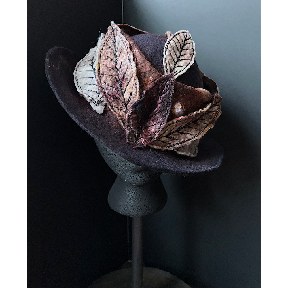 Felted top hat with leaves - 22.5”