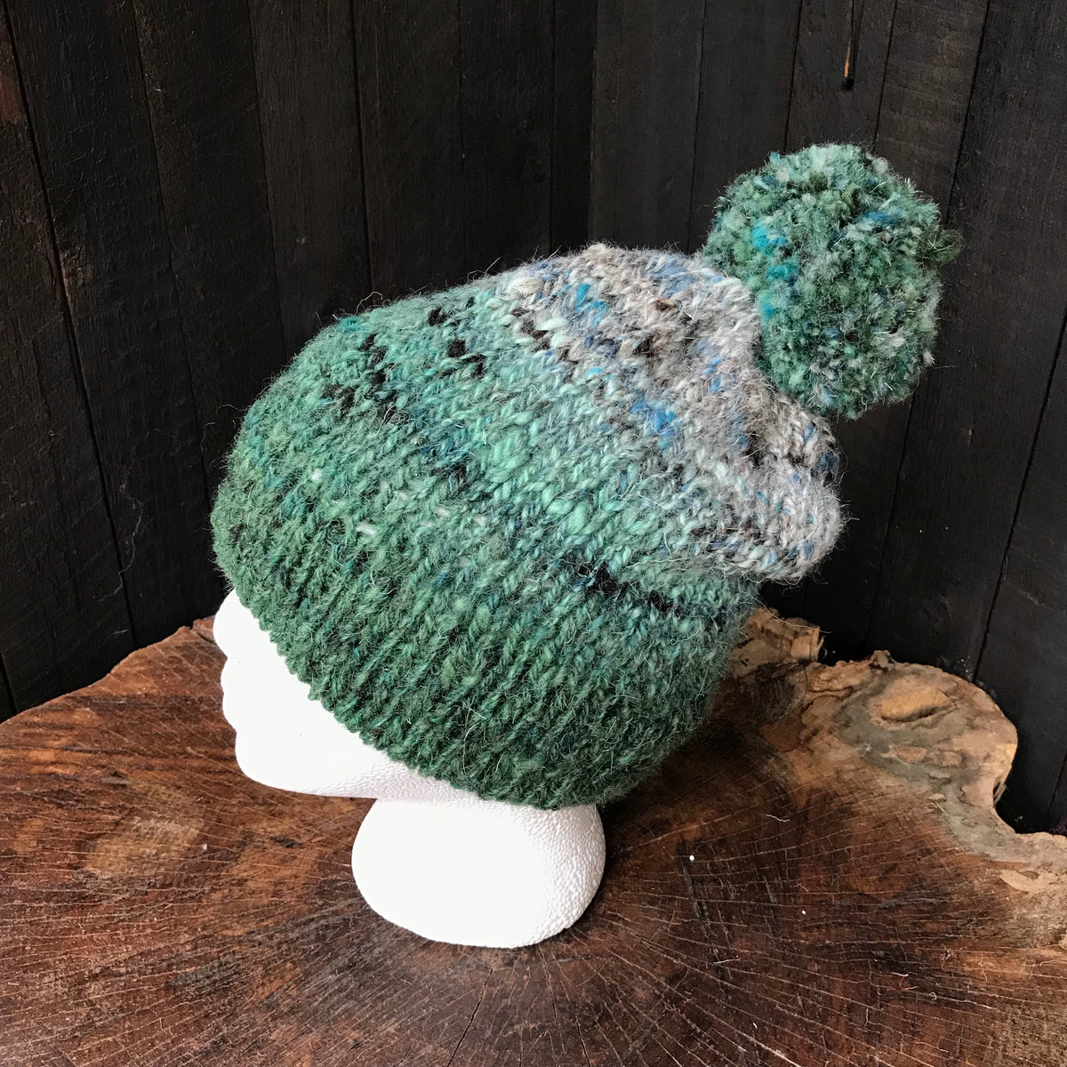 Green and grey unisex beanie 100% wool One size - Mynoush