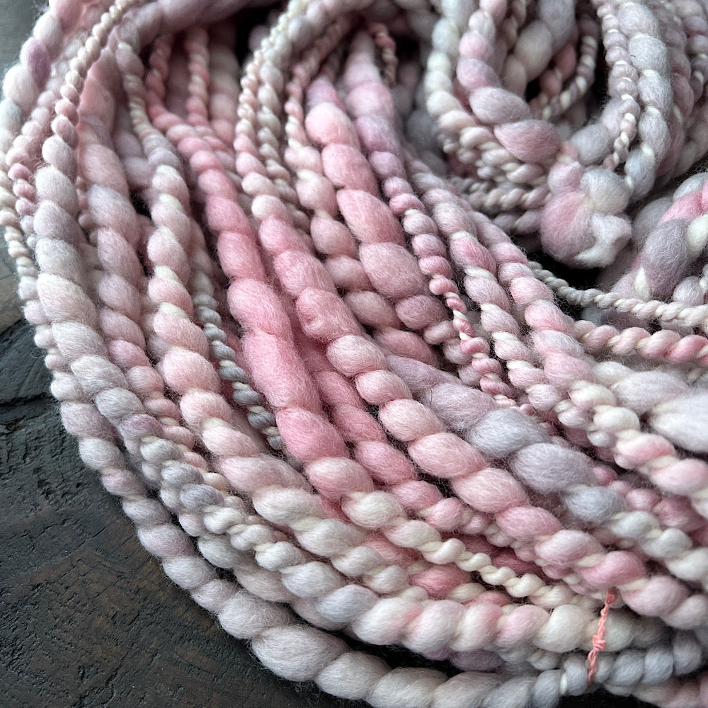 Pink mouse - spiral hand spun yarn