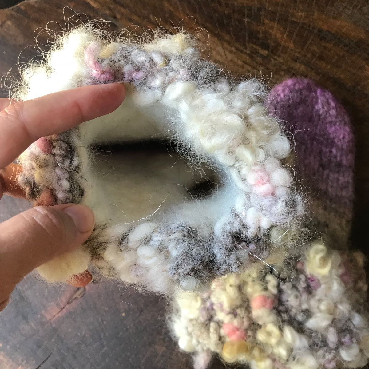 Purple and grey knitted and felted mittens - Medium size - Mynoush