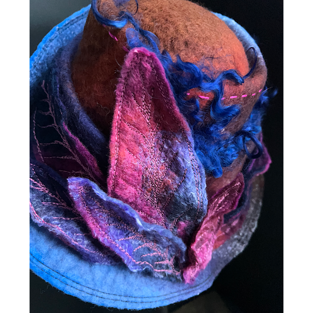 Felted top hat with leaves - 23”