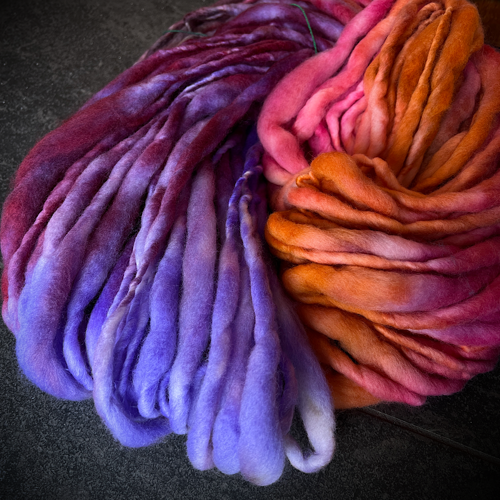 Thick and thin Floralies hand spun yarn