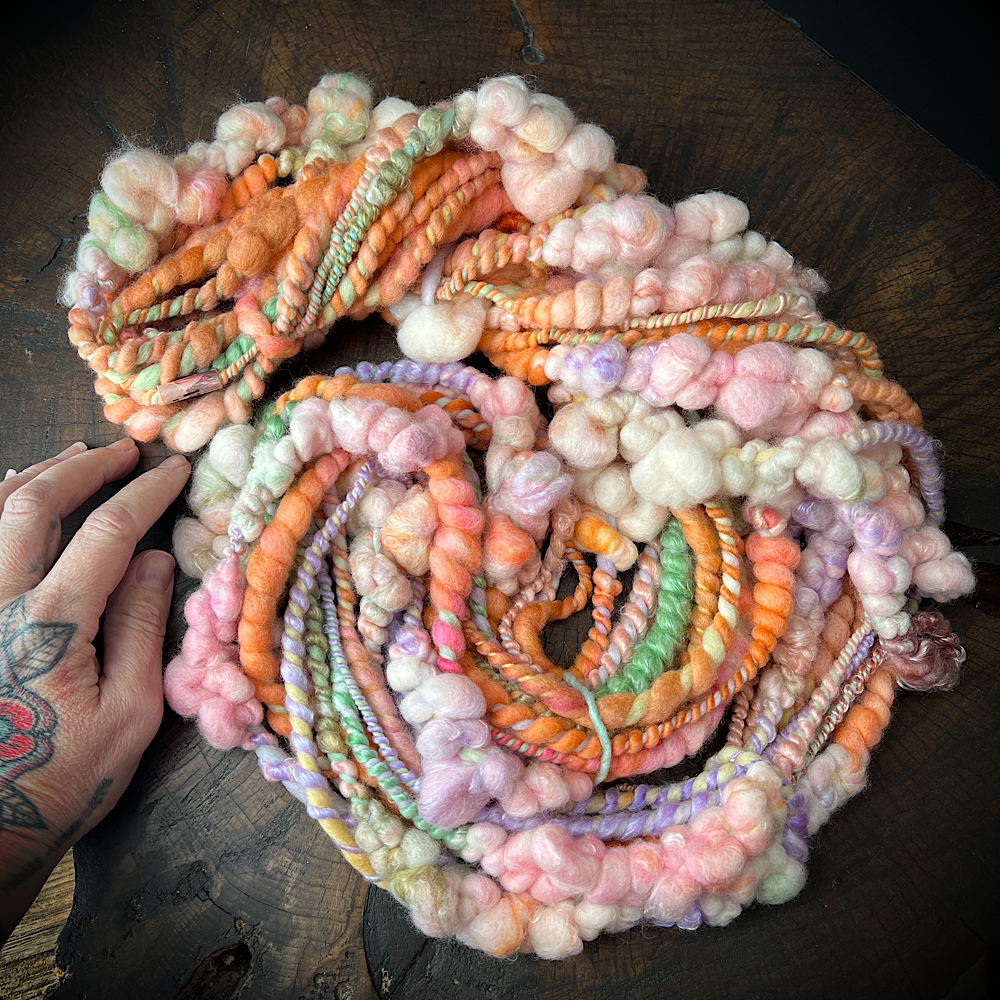 Peach fluff art yarn