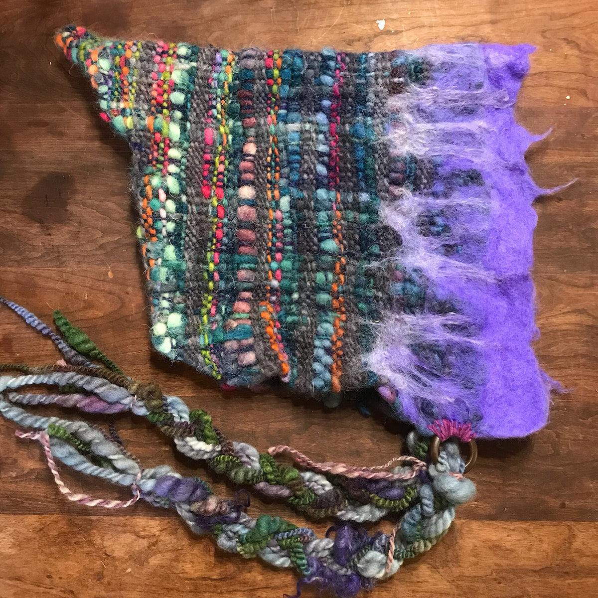 Blue hood hat with felt, fairy hat, hand woven - One size - Mynoush